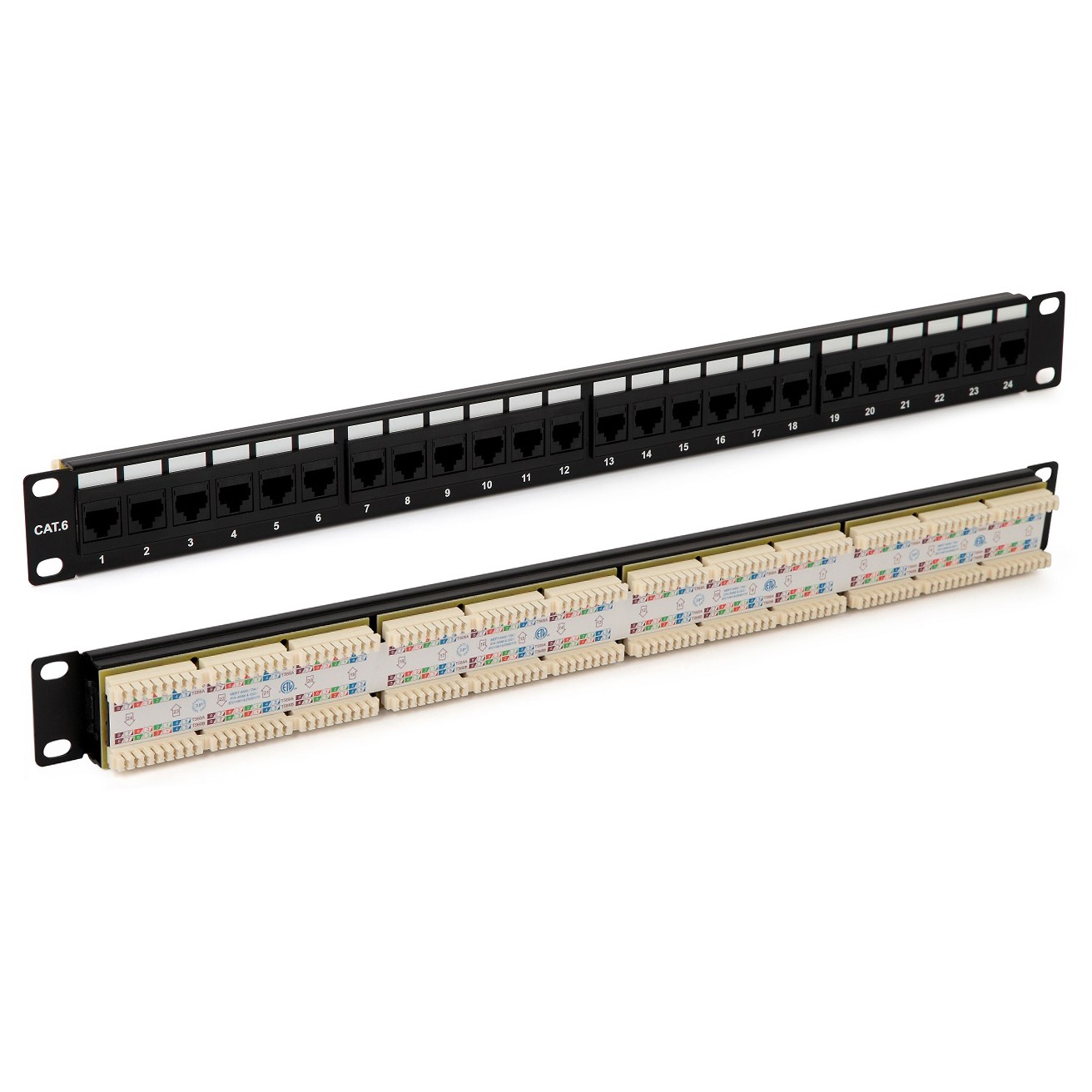 Hyperline PP3-19-48-8P8C-C6-110D Патч-панель 19", 2U, 48 портов RJ-45, категория 6, Dual IDC, ROHS, цвет черный (задний кабельный организатор в комплекте) 