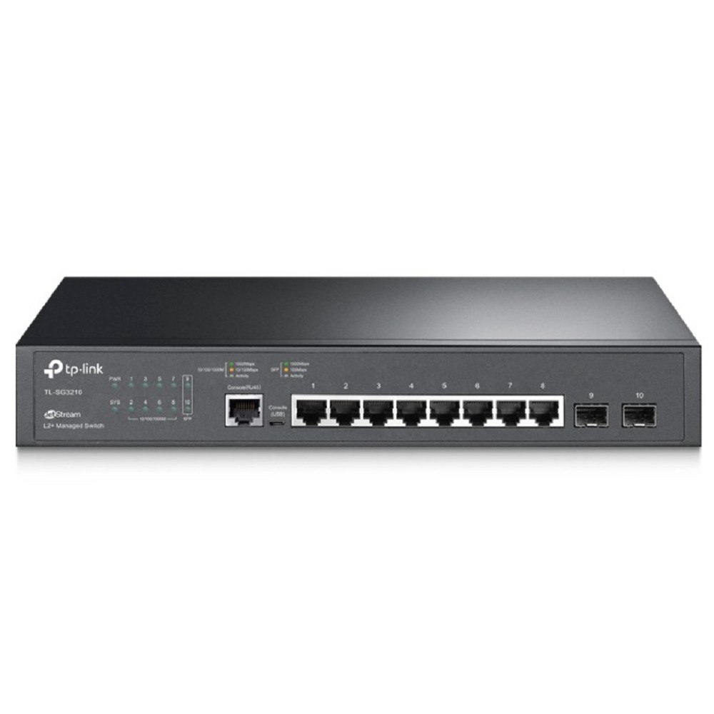 TP-Link SG3210 Управляемый коммутатор JetStream уровня 2+ с 8 гигабитными портами RJ45 и 2 портами SFP