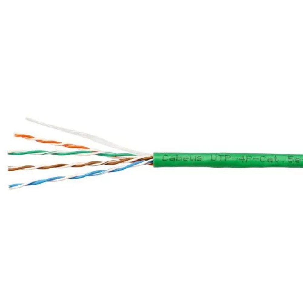 Cabeus UTP-4P-Cat.5e-SOLID-GN Кабель витая пара UTP (U/UTP), категория 5e, 4 пары (24 AWG), одножильный, PVC нг(А)-LS, зеленый (305 м)