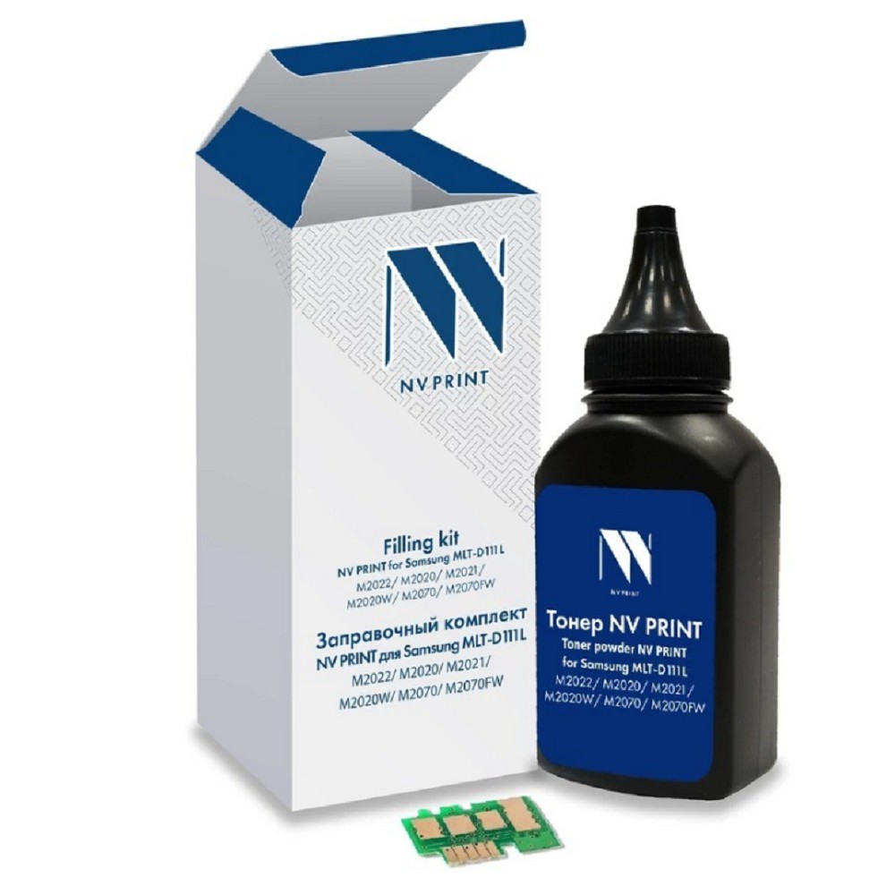 Заправочный комплект NV PRINT для Samsung MLT-D111L (M2022, M2020, M2021, M2020W, M2070, M2070FW), 60 гр, 1800 стр (тонер + чип)