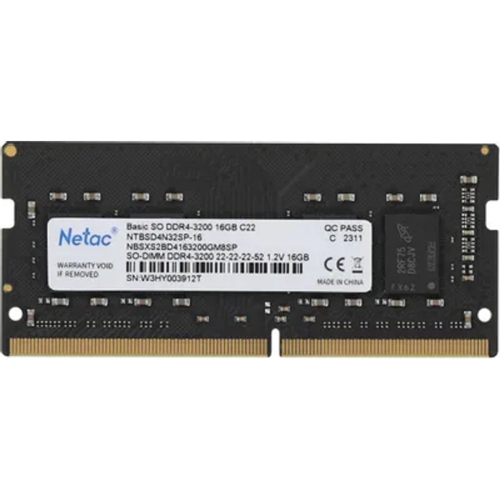 Netac DDR4 SODIMM 16Gb  3200MHz NTBSD4N32SP-16 Basic RTL PC4-25600 CL22 260-pin 1.2В single rank