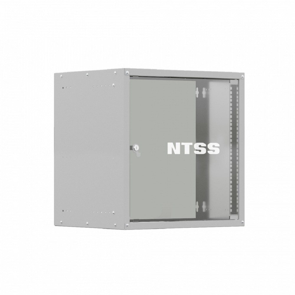 NTSS Шкаф настенный телекоммуникационный NTSS LIME 15U 550х450х770мм, 2 профиля 19, дверь стеклянная, боковые стенки несъемные, разобранный, серый RAL 7035 NTSS-WL15U5545GS