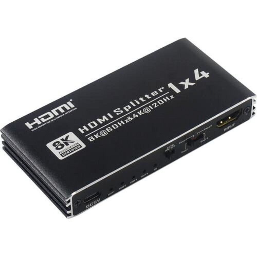 ORIENT HSP0104H8L-2.1, HDMI разветвитель 1->4, UHD 8K/60Hz, 4K/120Hz, HDR10+, HDMI 2.1, 48 Гбит/с, HDCP 2.3, EDID управление, внешний БП, метал..корпус (33323)
