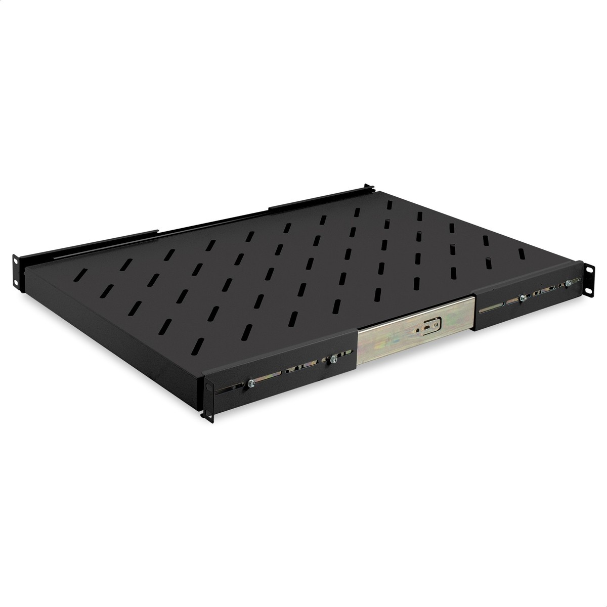 Exegate EX301148RUS Полка выдвижная 19" ExeGate ECSS-FS1000-B (перфорированная, глубина 650мм, крепление 19" 1U, для напольных шкафов и стоек глубиной 800мм/1000мм, нагрузка до 40кг, цвет черный RAL 9