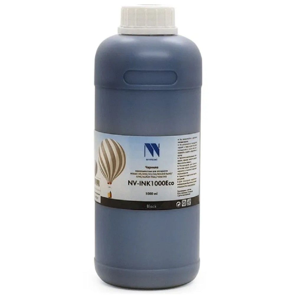 Чернила NV PRINT экосольвентные NV-INK1000BkEco для аппаратов Epson, Mimaki, Mutoh, Roland (1000ml) Black