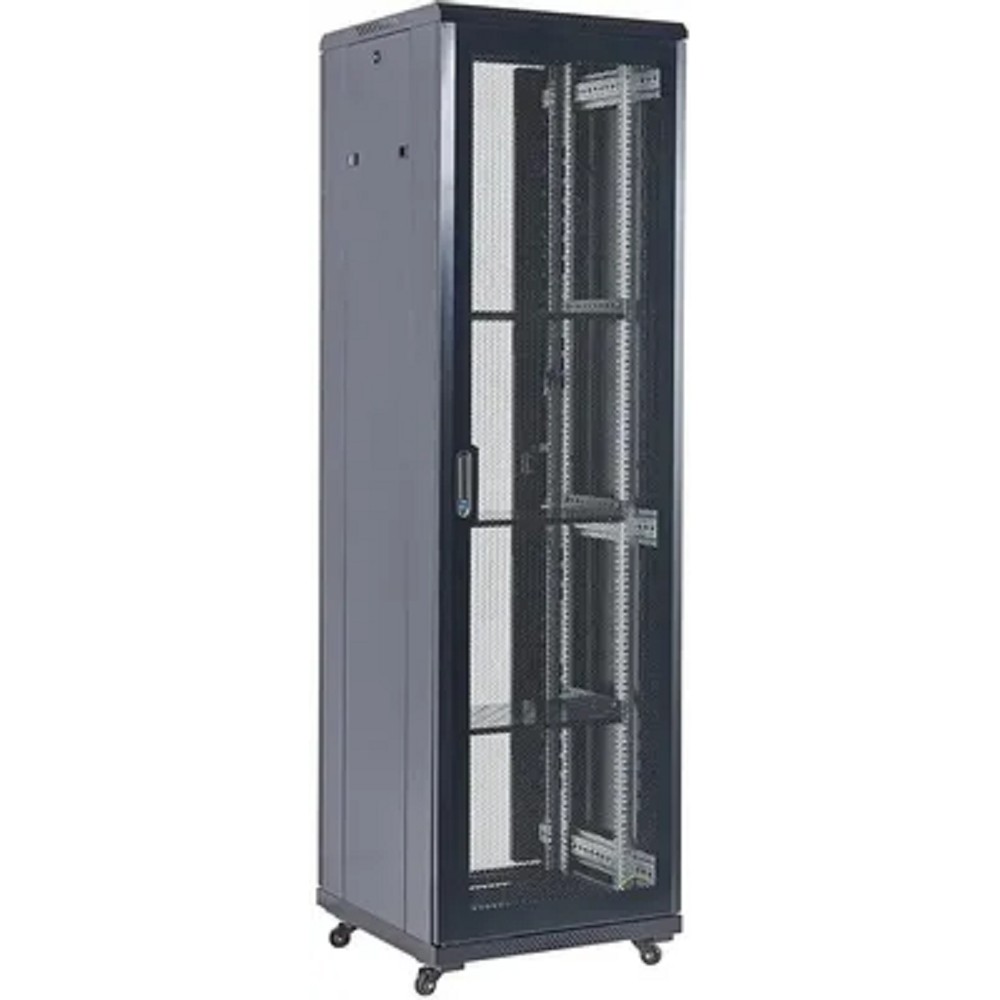 Rexant (04-4266-232) Шкаф телекоммуникационный напольный 42U 600х800мм пер.дв.перфор. металл 2 бок.пан. направл.под винты 800кг черный 230град. IP20 сталь