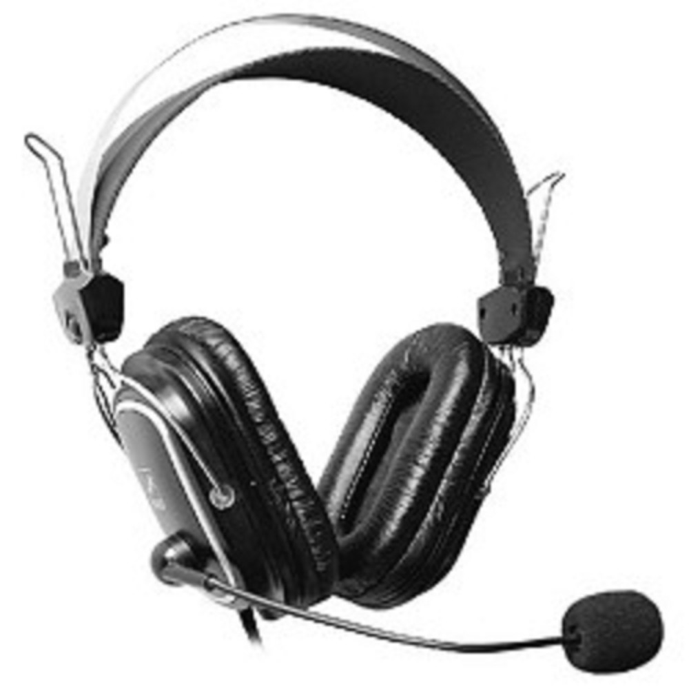 Повреждение упаковки A4Tech HS-50,Черный(серебристые вставки) {Гарнитура  стерео, монитор типа, закрытые, рег громкости, 20-20000Гц 32 Ом 97дБ, микр подвижн,  кабель 2, 3.5 jack 3 pin}
