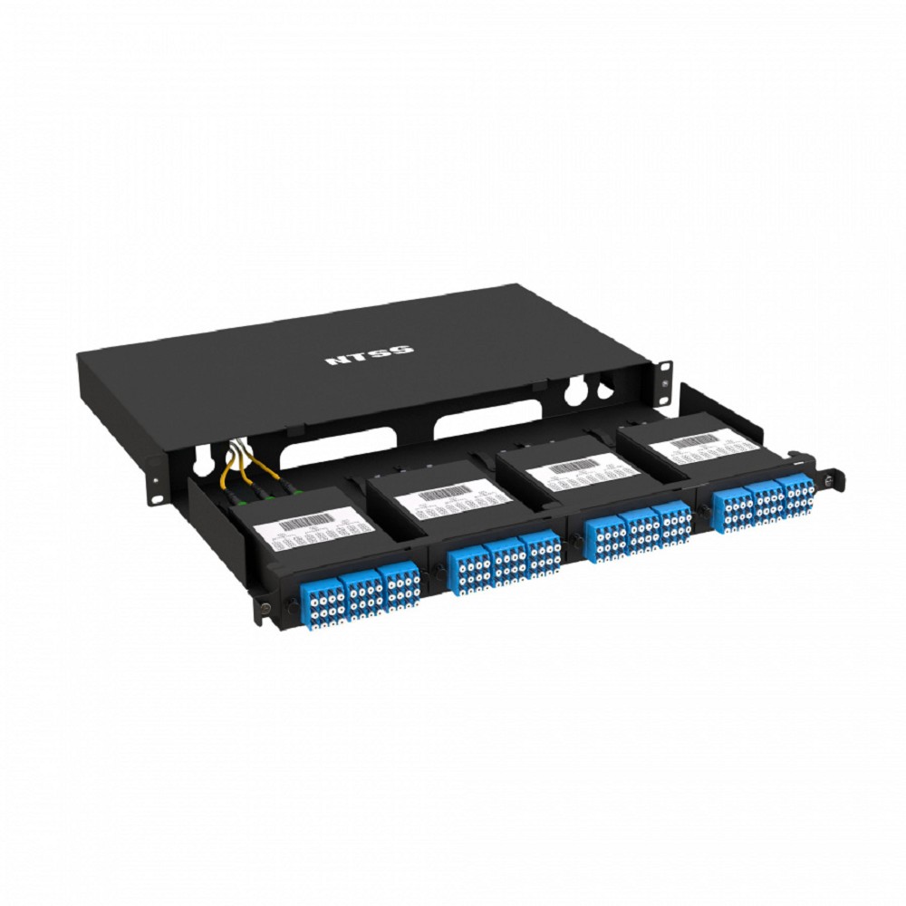 NTSS Кросс распределительный стоечный выдвижной 19” NTSS 1U, 4 кассеты MPO, черный NTSS-RsFOB-ST-1U-C04-MPO-BL