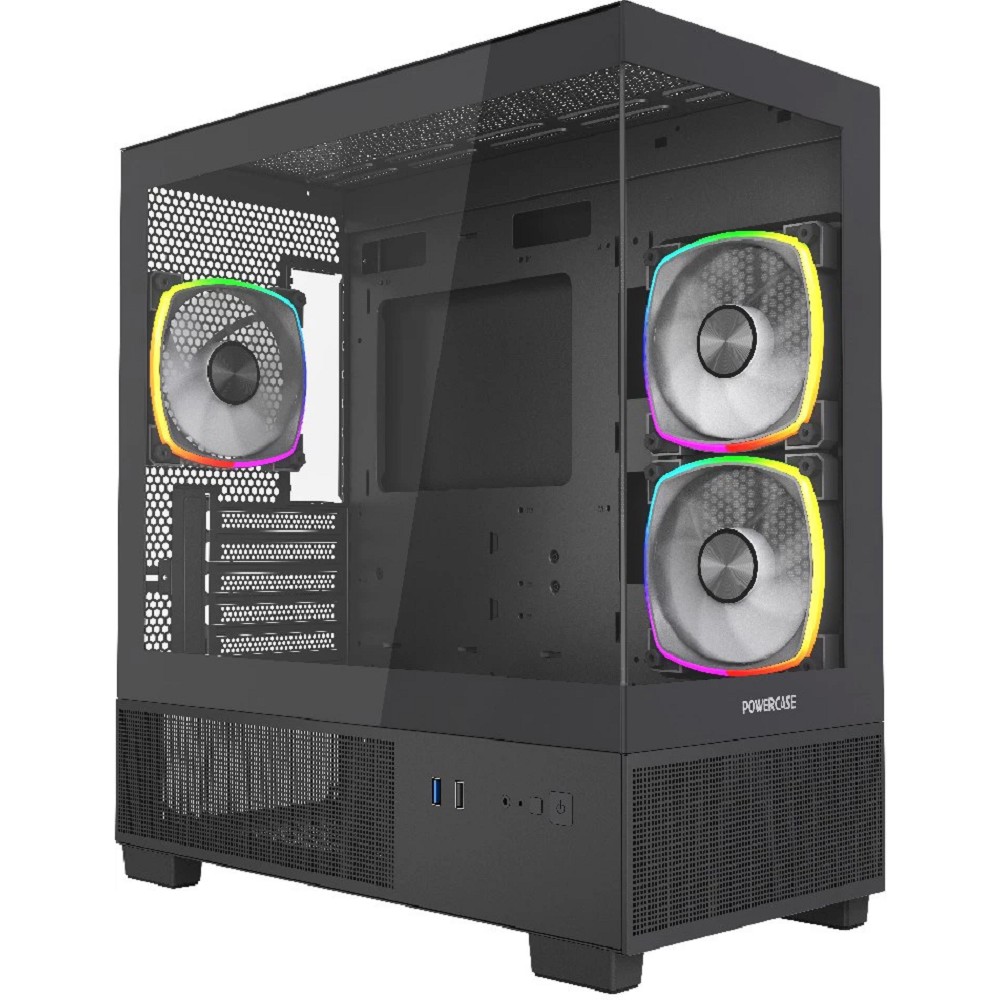 Powercase Vision Micro M3B, Tempered Glass, 3x 120mm ARGB PWM Fan, чёрный, mATX  (CVMMB-A3)