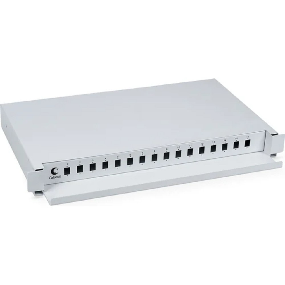 Cabeus ODF-19-16-SC Кросс бокс оптический 19" на 16 SC (LC duplex) со сплайс-кассетой, выдвижной (без пигтейлов и проходных адаптеров)