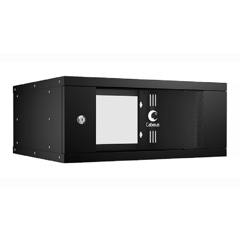 Cabeus WSC-05D-4U55/45-BK Шкаф телекоммуникационный настенный 19" 4U, серия LIGHT разборный, дверь стекло, цвет черный