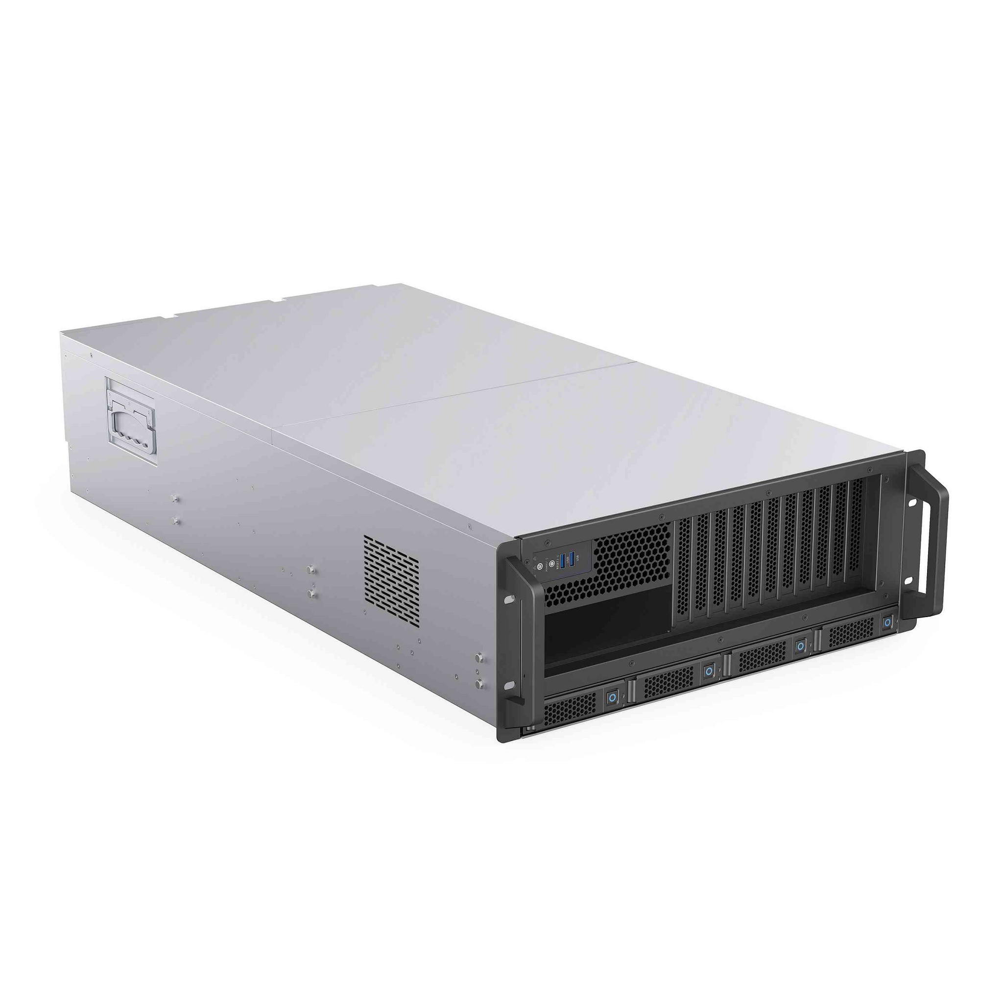 Procase G4-485-10D31-4NVME-R Корпус 4U Rack GPU case, 10 GPU PCIE 4.0 (31slot) 4 NVME hotswap HDD 4*MiniSAS HD(8643), черный, плата блока питания 4+1 CRPS (без модулей), до 3200вт/модуль, глубина 850м