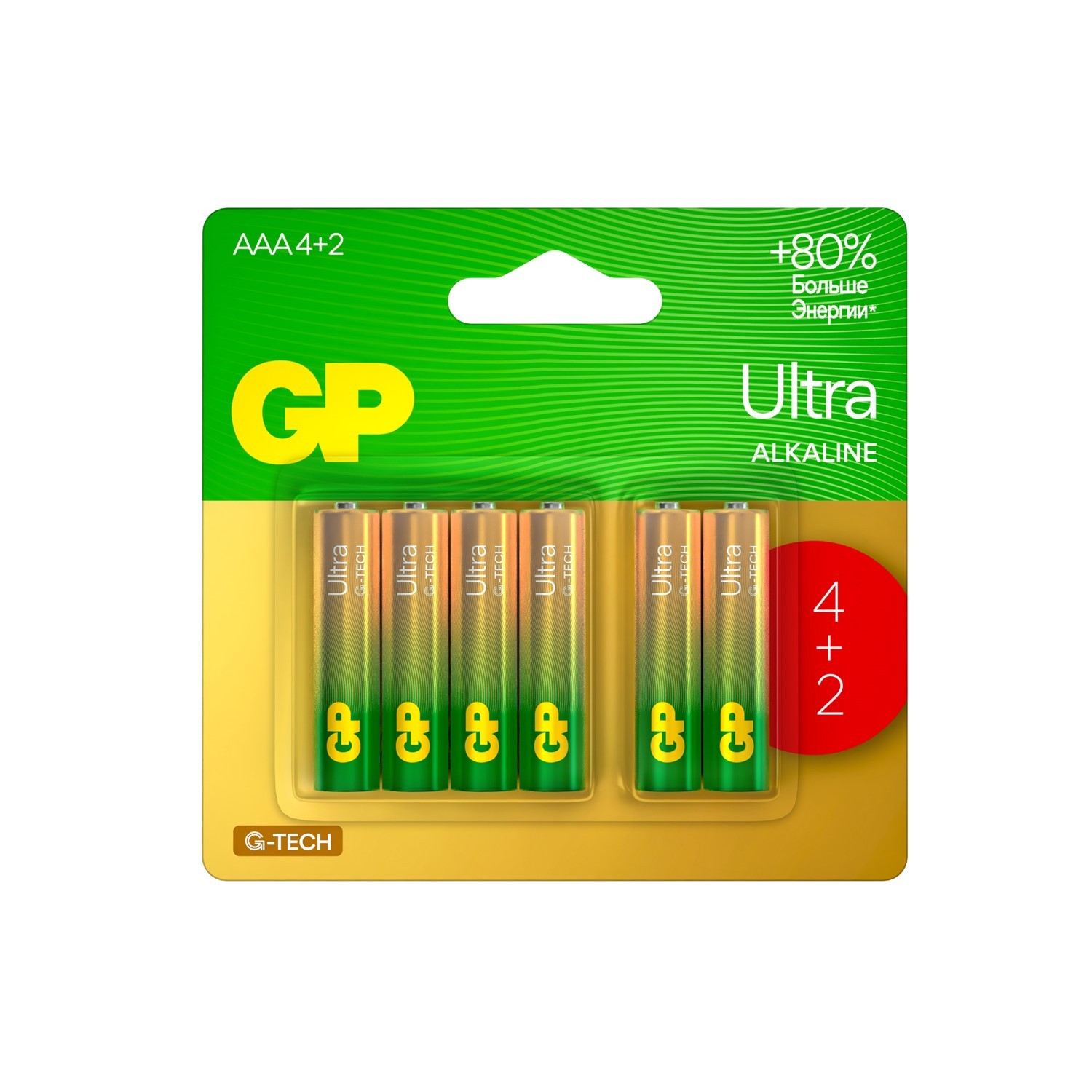GP 24AUA214/2-2CRSBC6 72/720 Ultra Alkaline G-Tech 24А ААА - 4+2 шт. на промо-блистере (6 шт. в уп-ке) 