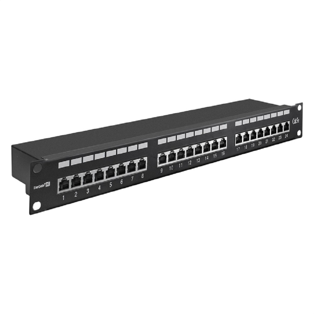 Exegate EX281083RUS Патч-панель FTP 19" 24 port кат.5e ExeGate  разъём KRONE&amp;110 (dual IDC), 1U, RoHS, цвет черный