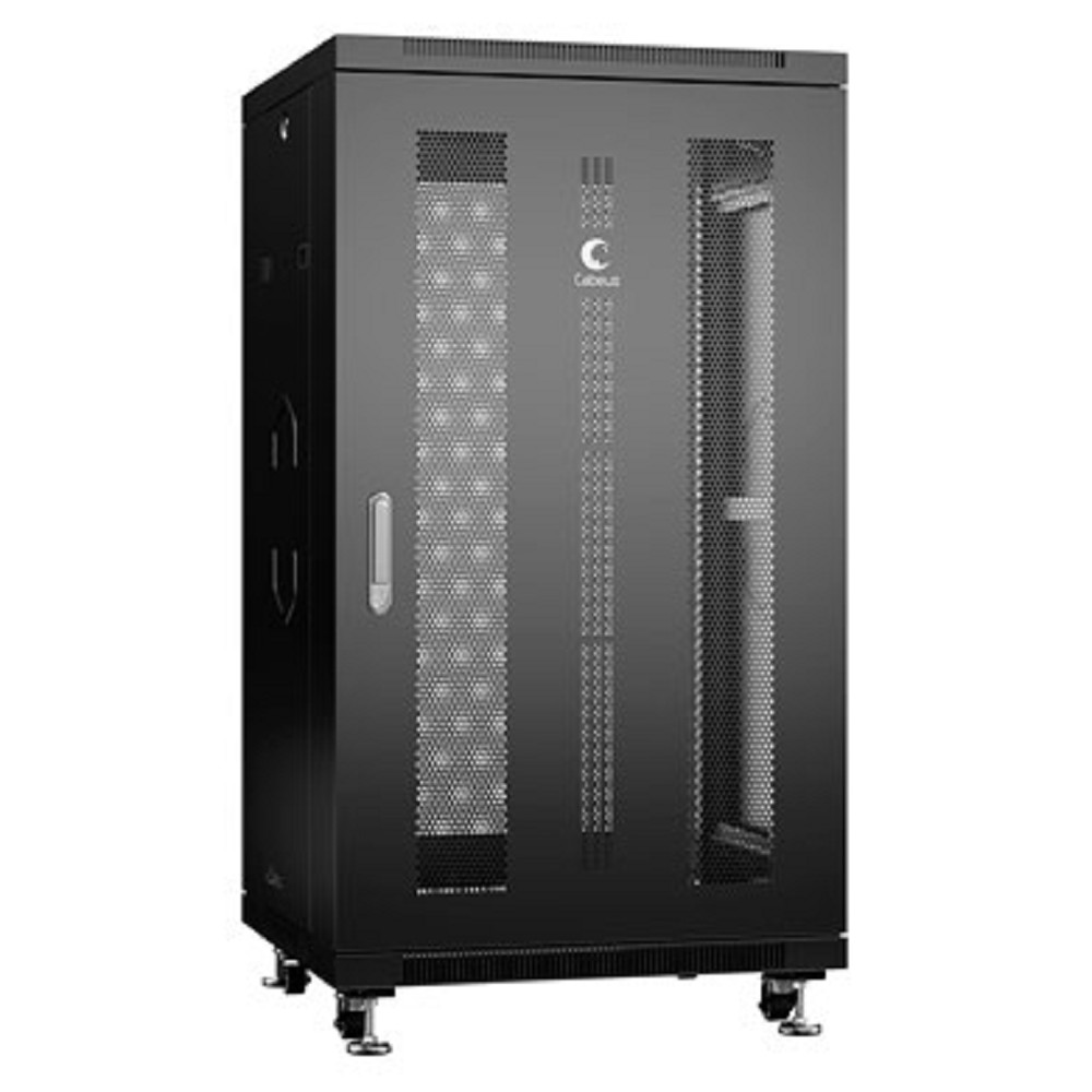 Cabeus ND-05C-22U60/60-BK Шкаф монтажный телекоммуникационный 19" напольный для распределительного и серверного оборудования 22U 600x600x1166mm (ШхГхВ) передняя и задняя перфорированные двери, ручка с