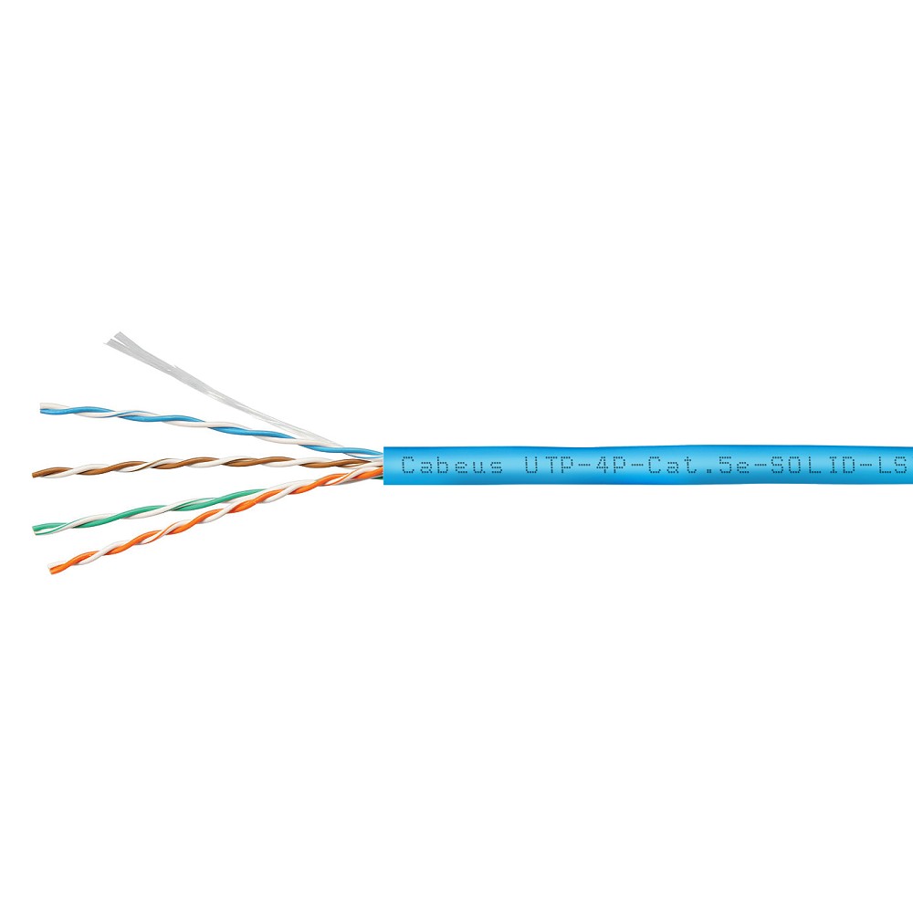 Cabeus UTP-4P-Cat.5e-SOLID-LSZH-BL-100 Кабель витая пара UTP (U/UTP), категория 5e, 4 пары (24 AWG), одножильный, синий, LSZH, нг(А)-HF, (100 м)