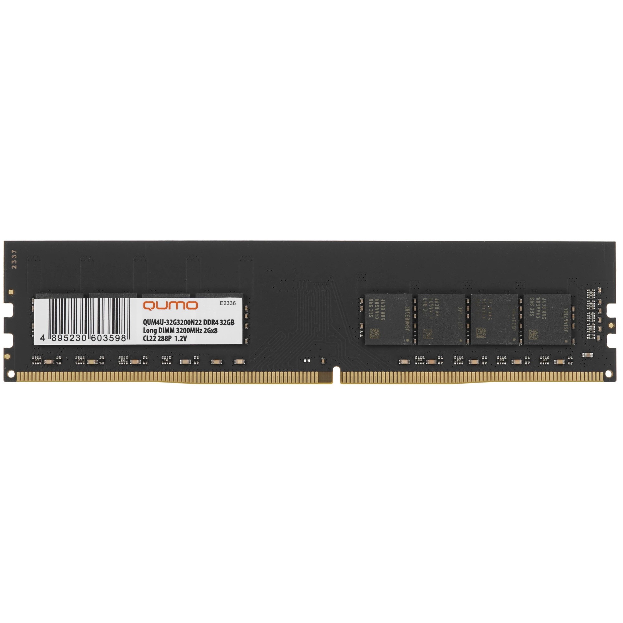 QUMO DDR4 DIMM 8GB QUM4U-8G3200NN22 PC4-25600, 3200MHz OEM 2Gx16 CL22 (4 чипа на плате) 288P 1,2V