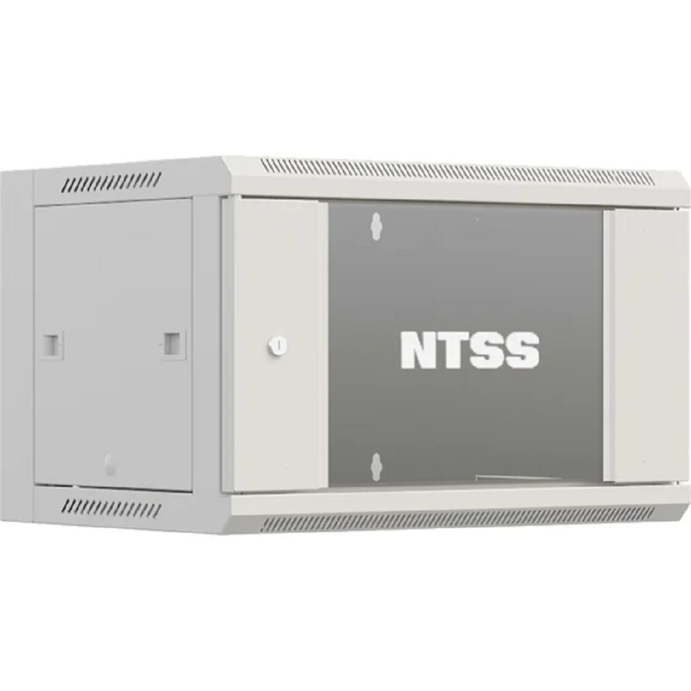 NTSS Шкаф настенный телекоммуникационный NTSS WS 9U 600х450х500мм, 2 профиля 19, дверь стеклянная, боковые стенки съемные, разобранный, серый RAL 7035 NTSS-WSP9U6045GS