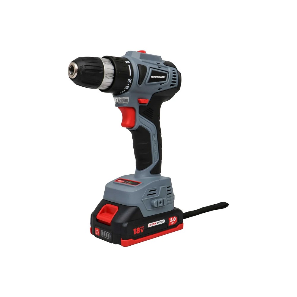 Аккумуляторный бесщеточный шуруповерт PROFIPOWER MKBL-18BT (18В,Li-ion-2шт, 2.0Ач, 0,8-10мм,40нм,магнитная бита, З/У, в кейсе) [E0146]