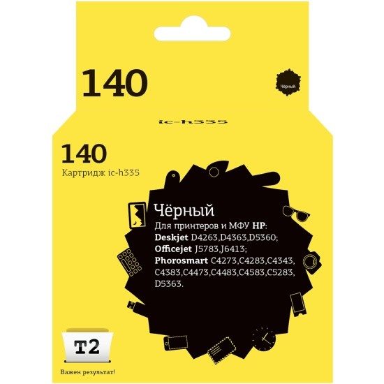 T2 CB335HE Картридж (IC-H335) №140 для HP Deskjet D4263/D5360/Officejet J5783/J6413/Photosmart C4273, черный, 200 стр.