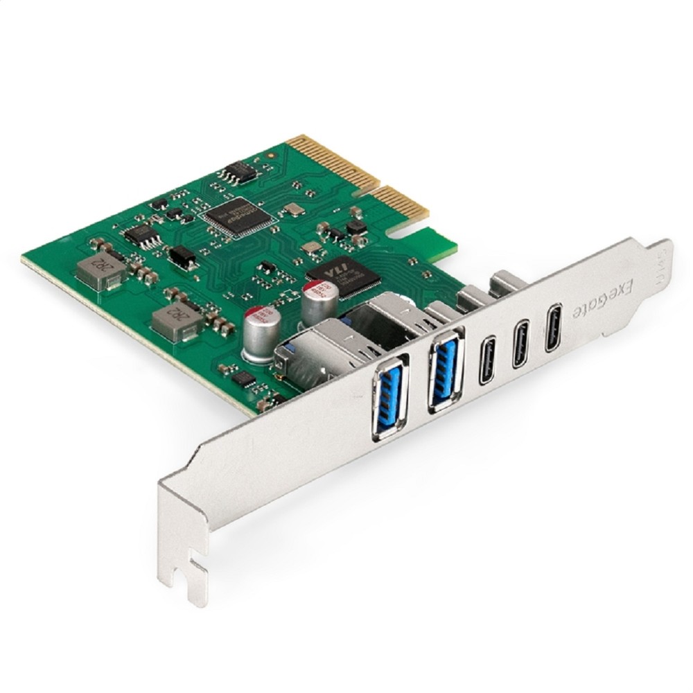 Exegate EX299800RUS Контроллер ExeGate EXE-313V2-2A3C 10Gbps (PCI-E x4 v3.0, USB3.2 Gen2 2xType-A + 3xType-C ext., SuperSpeed+ скорость до 10 Гбит/с, Chipset ASM3142+VL820) ОЕМ