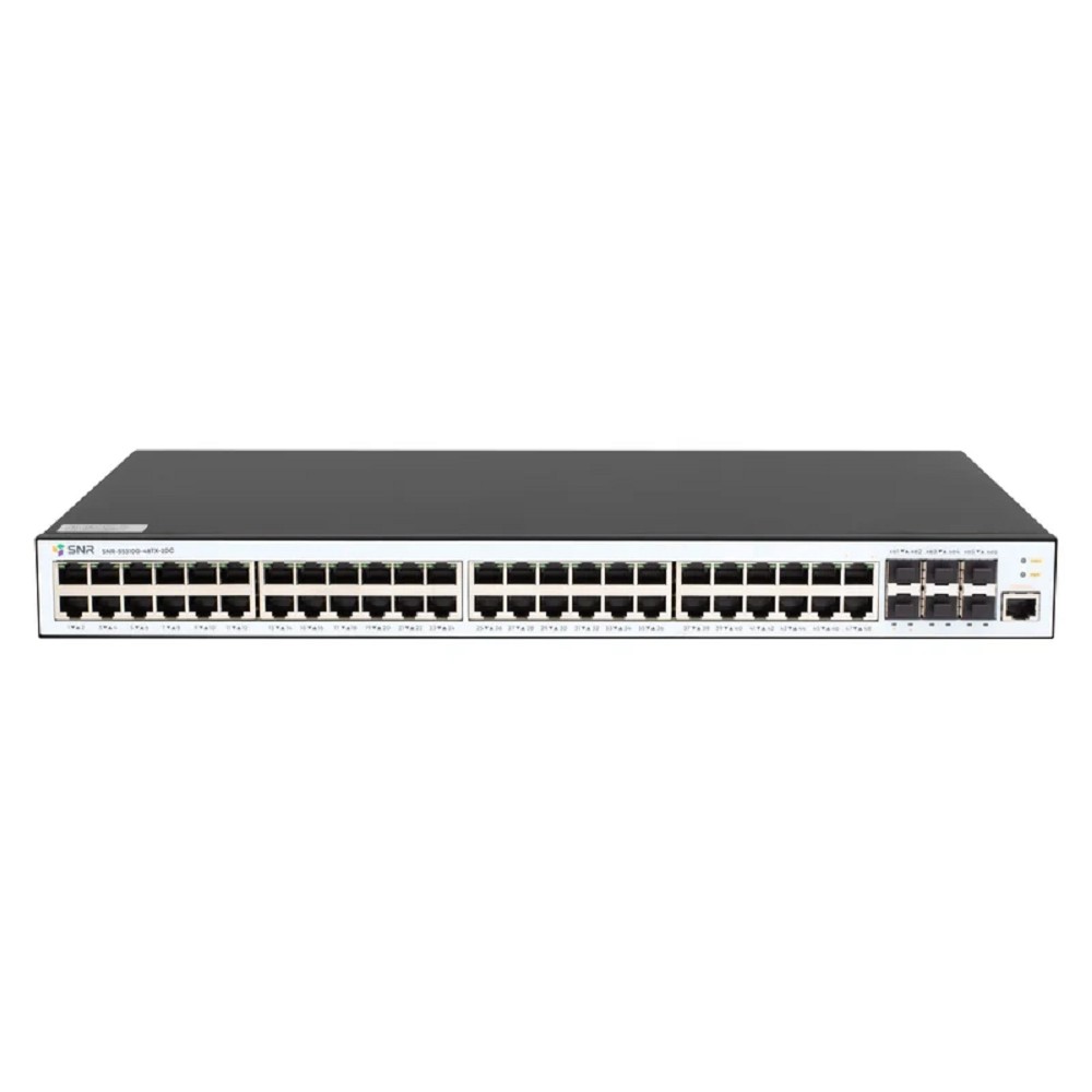 SNR SNR-S5310G-48TX-2DC Управляемый коммутатор уровня 2+, 48 портов 10/100/1000Base-T, 6 портов 1/10G SFP+, 2 встроенных БП 36-72V DC, разъем для питания 220V AC неактивен