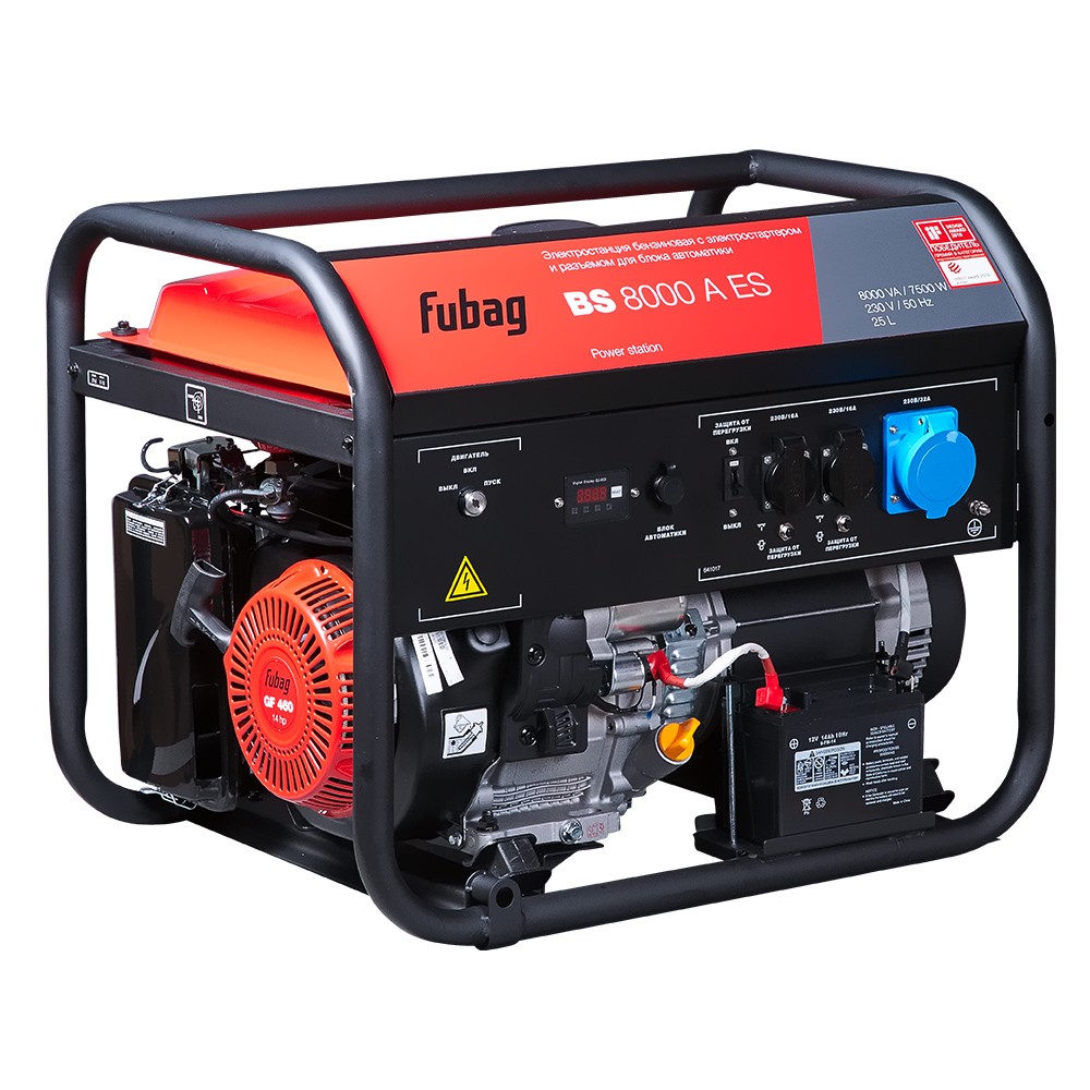 FUBAG BS 8000 A ES [641017/641091] { Мах мощность, (LTP), 8 кВА, 29.5 А, Длительная мощность (COP), 7.5 кВт 25 бака л, объем 459 см?, мощность 10,29/14 кВт/л.с., 230 В, ? 84 дБ (7 м), 92 Вес, кг }