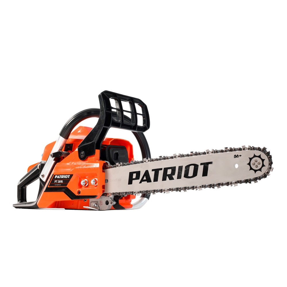 Бензопила PATRIOT PT3816 [220105510] {раб. объем 38сс, 2,0 л.с, шина 16", цепь 3/8" ; 0,050"/1,3mm ; 57 звеньев; облегченный запуск Easy Start; очки и перчатки в комплекте }