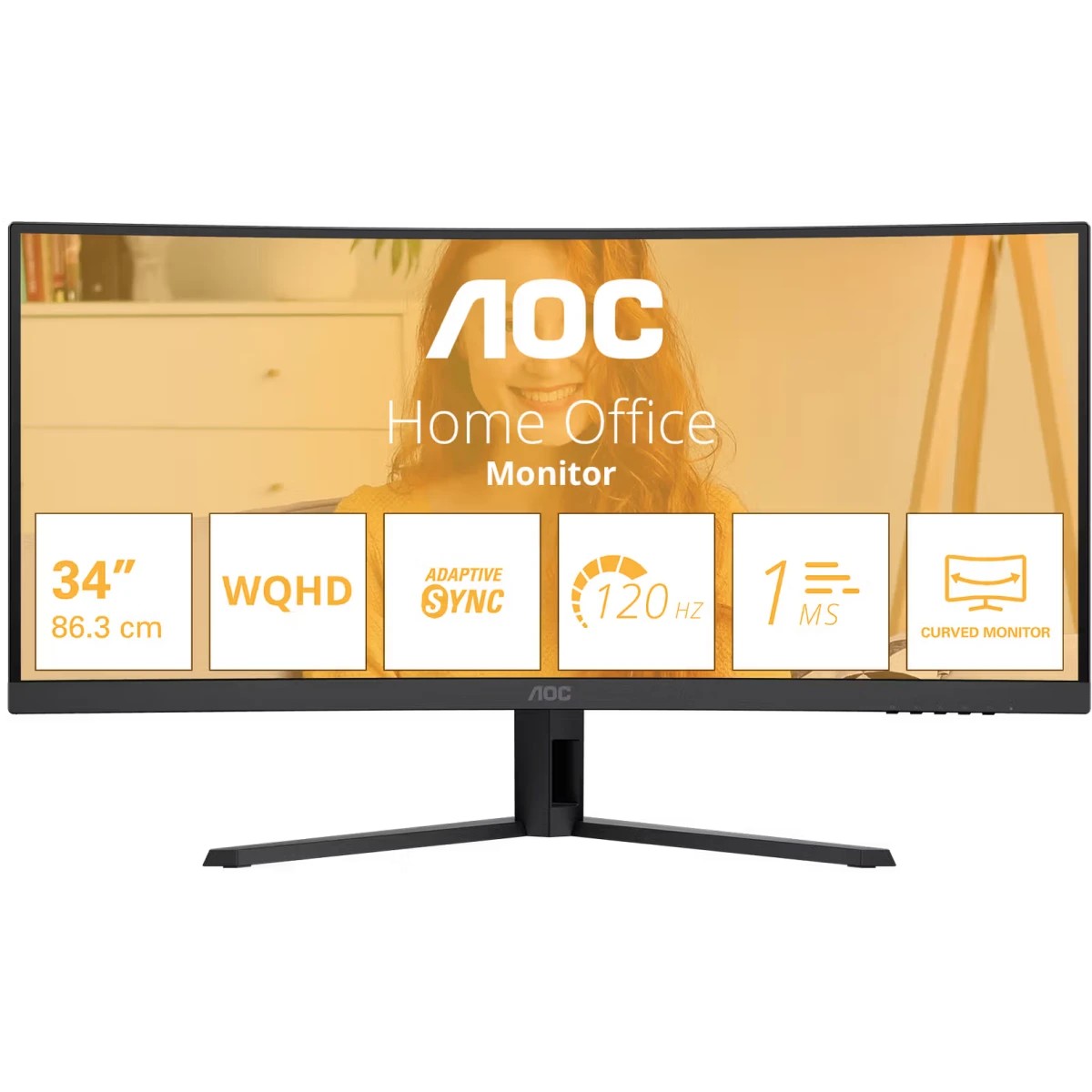 LCD AOC 34" CU34B3E {Curved 21:9 3440x1440 120Hz 1/4ms 300cd HDMI DisplayPort Tilt HDR10 Internal Vesa}