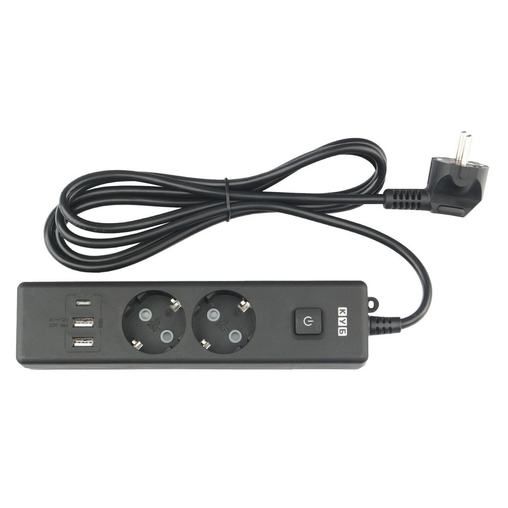 PowerCube Бытовой удлинитель (PC-5B-2M) 2р с/з вык.,3USB, 3500 Вт, 16А, 1.9 м, 3*1,0 (черный) {22309}