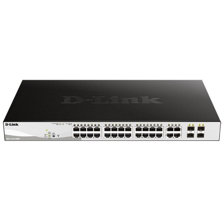 D-Link DGS-1210-28MP/F3A Управляемый L2 коммутатор с 24 портами 10/100/1000Base-T и 4 комбо-портами 100/1000Base-T/SFP (24 порта PoE 802.3af/at, PoE-бюджет 370 Вт)