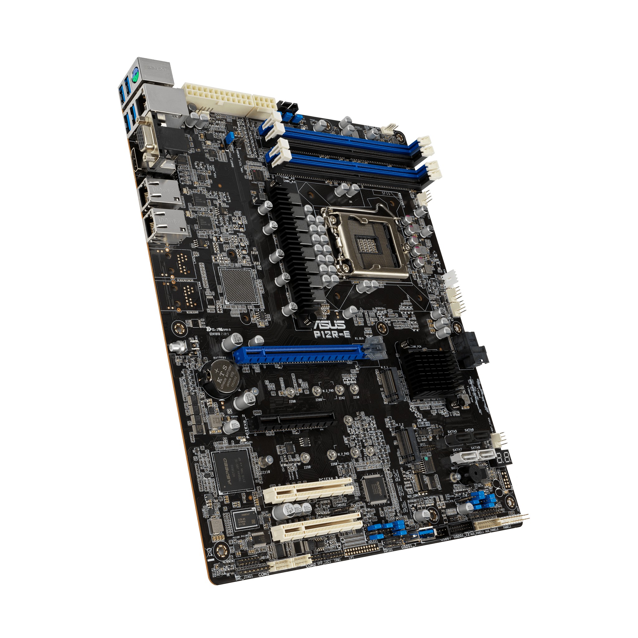Asus P12R-E ATX {LGA 1200, 4x DDR4 DIMM (to 128GB ECC UDIMM), 6x USB 3.0 (4 rear), 8x SATA (4 in MiniSAS HD), 1x PCIE x16/x8, 1x PCIE x8, 1x PCIE x4, 2xM.2 22110, LAN 2x 1Gb, Video AST2600}