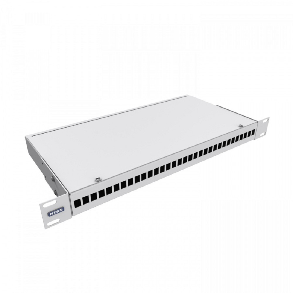 NTSS Кросс NTSS оптический 19'' частично укомплектованный 1U, 32 порта SC (сплошная панель, сплайс-кассета-1шт) серый RAL 7035 NTSS-RFOB-1U-32-SC-S0000