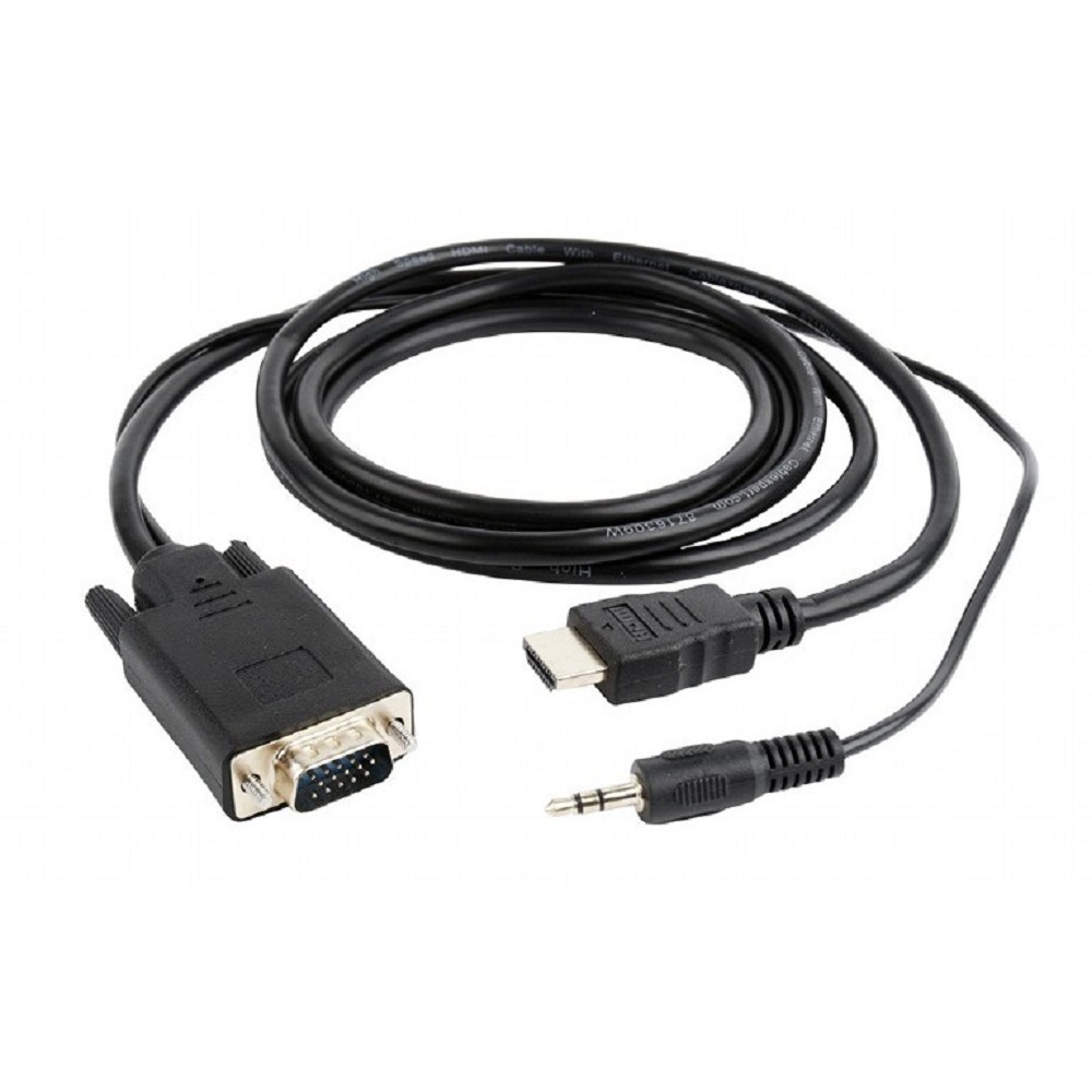 Кабель HDMI->VGA Cablexpert A-HDMI-VGA-03-6, 19M/15M + 3.5Jack, медь, позол.разъемы, 1.8м, черный, пакет