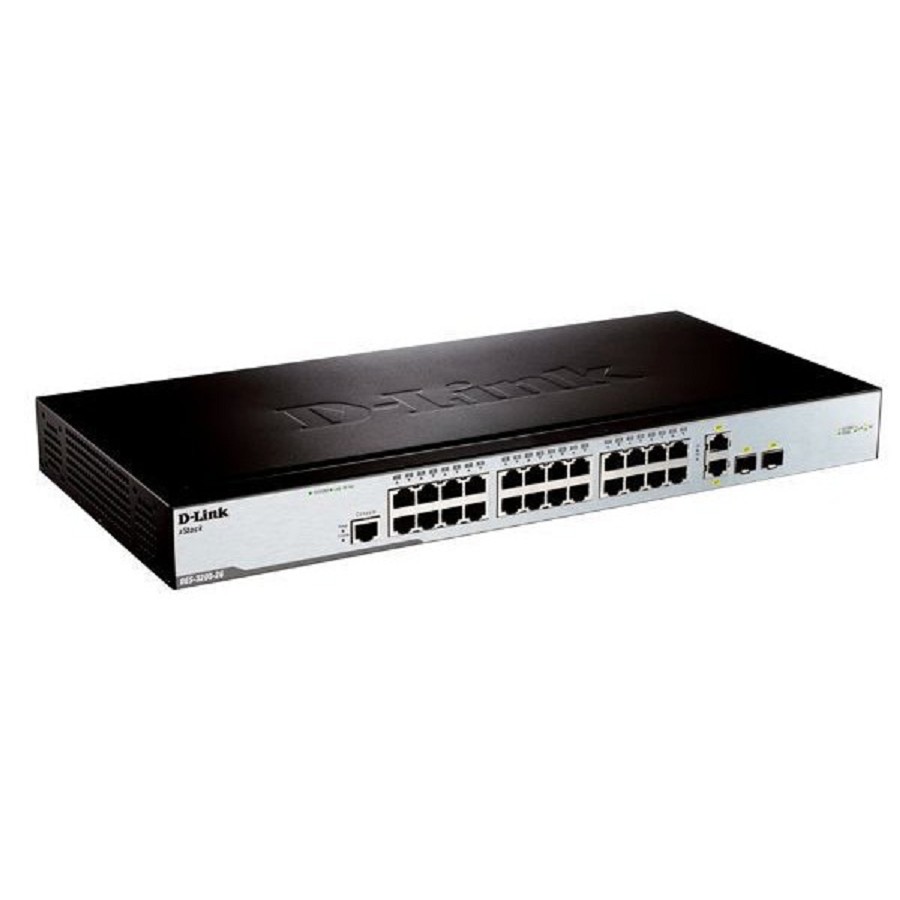 D-Link DES-3200-26_RFB/A1 Восстановленный в производственных условиях управляемый коммутатор 2 уровня с 24 портами 10/100Base-TX и 2 комбо-портами 100/1000Base-T/SFP.