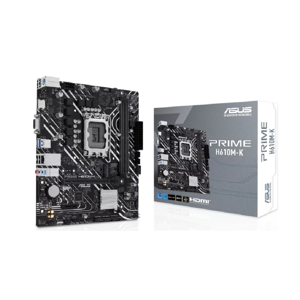 ASUS PRIME H610M-K (Socket 1700, mATX, 2xDDR5(96GB), VGA/HDMI 2.1, 1xPCIe 4.0x16/1xPCIe 3.0, 1xLAN, 4xSATA 6Gb/s, 1xM.2, 2xUSB 3.2, 4xUSB 2.0, 1xPS/2)