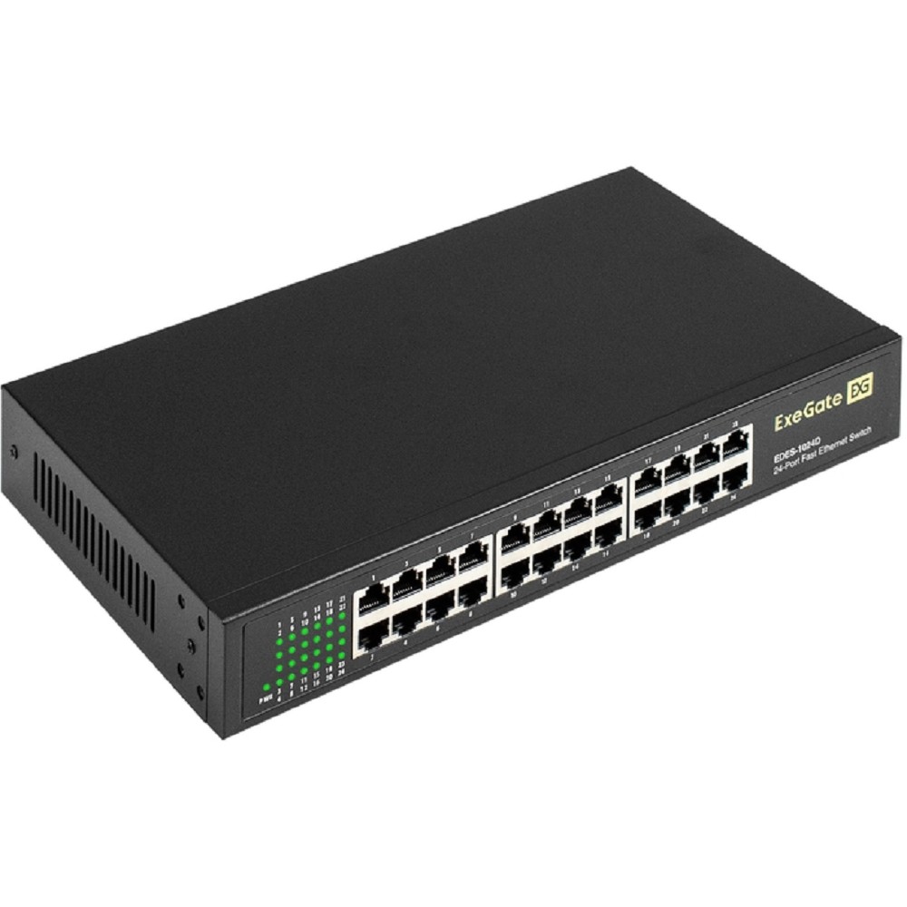 Exegate EX298692RUS Коммутатор неуправляемый ExeGate EDES-1024D (24-портовый UTP 10/100Mbps, металлический корпус, с возможностью установки в стойку)
