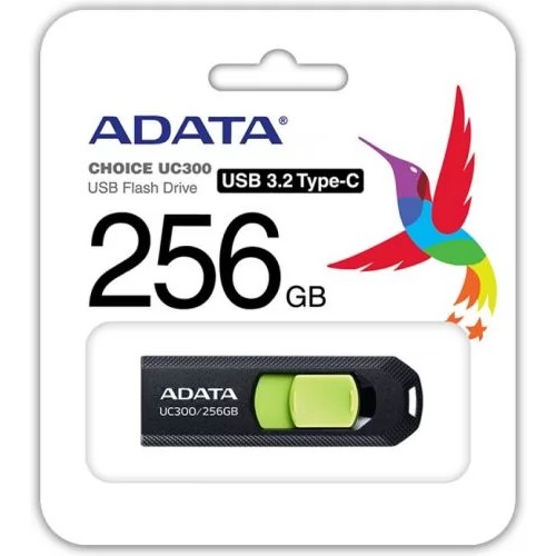 A-DATA Flash Drive 256GB Type-C UC300 ACHO-UC300-256G-RBK/GN USB3.2 черный/зеленый
