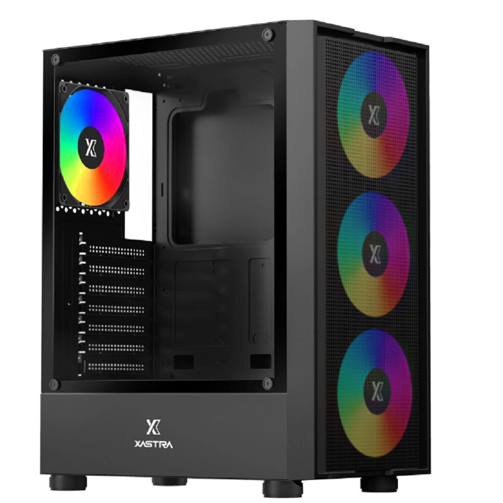 XASTRA Корпус A301 4FRGB  Black ATX/Mesh/ tempered glass / 4x 120mm FC120-FRGB fans/ A301-BK-FC120FRGB-4F-GL