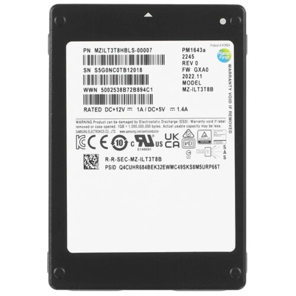 Samsung SSD 3840Gb PM1643a 2.5" SAS MZILT3T8HBLS-00007