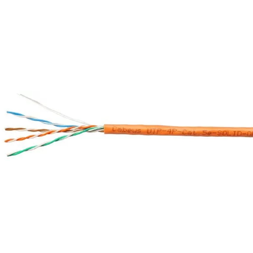 Cabeus UTP-4P-Cat.5e-SOLID-OR Кабель витая пара UTP (U/UTP), категория 5e, 4 пары (24 AWG), одножильный, PVC нг(А)-LS, оранжевый (305 м)