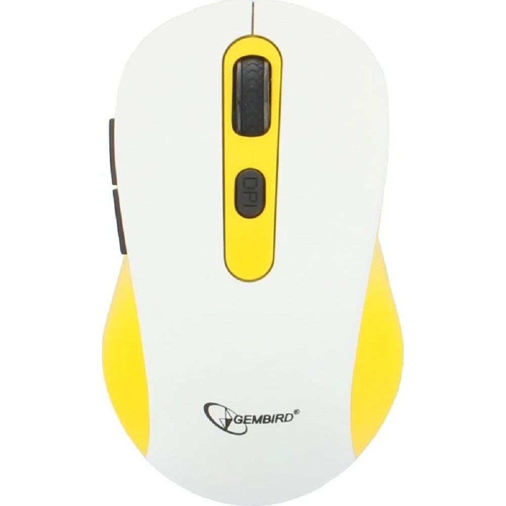 Gembird MUSW-221-Y {Мышь беспров., белый/жёлтый, 5кн.+колесо-кнопка, 800/1200/1600DPI, 2.4ГГц, трехуровневая система энергосбережения}