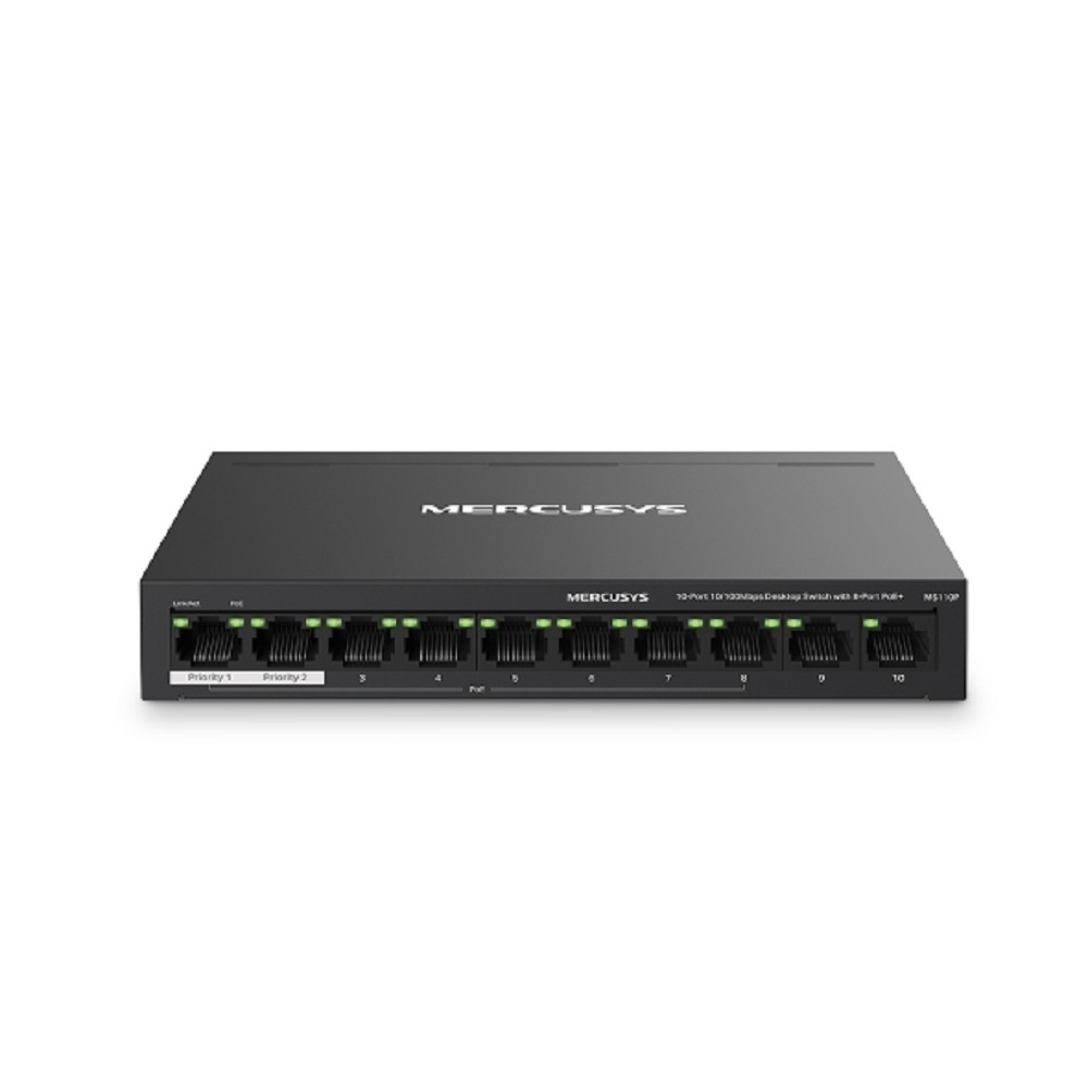 Mercusys MS110P Настольный коммутатор с 10 портами 10/100 Мбит/с (8 портов PoE+)