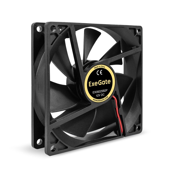Exegate EX295241RUS Вентилятор 12В DC ExeGate EX09225B2P (92x92x25 мм, 2-Ball (двойной шарикоподшипник), 2pin, 2150RPM, 27dBA)