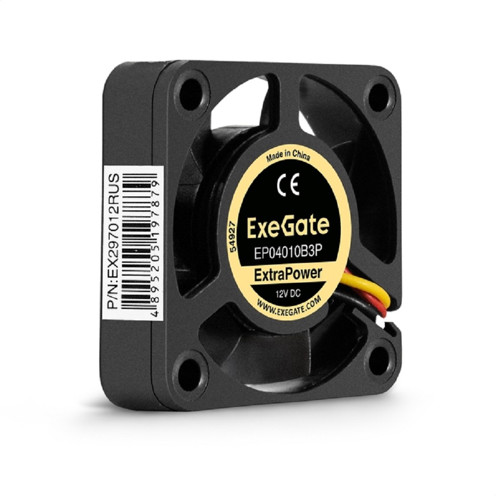 Exegate EX297012RUS Вентилятор 12В DC ExeGate ExtraPower EP04010B3P (40x40x10 мм, 2-Ball (двойной шарикоподшипник), 3pin, 7800RPM, 38dBA)