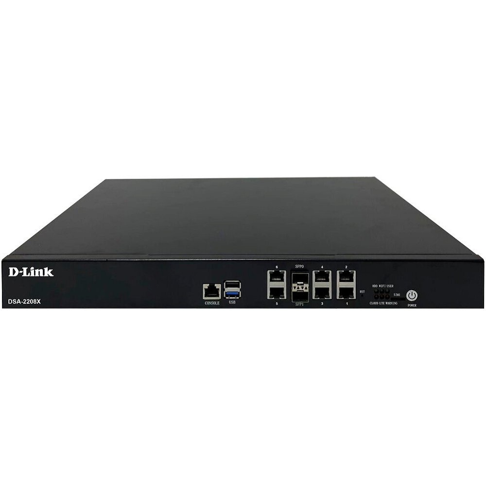 D-Link DSA-2208X/A1A Сервисный маршрутизатор с 6 настраиваемыми портами 10/100/1000Base-T и 2 портами 10GBase-X SFP+
