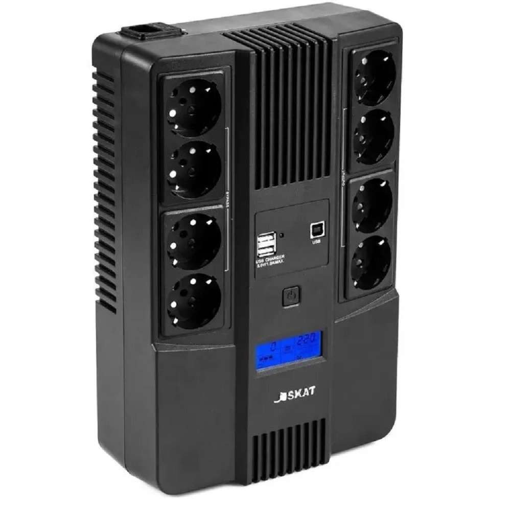 ИБП Бастион SKAT-UPS 800-AID-IN-1x9 {Line-interactive, 800/480Вт, LCD-дисплей, USB/ RJ-45, АКБ 1х 9Ач, сверху ЕВРО 3+3, реестр МПТ} (8935)