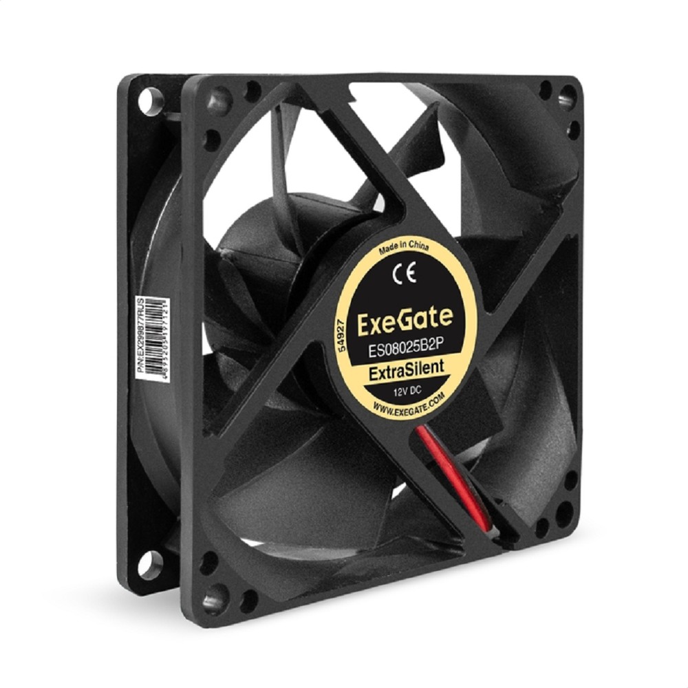 Exegate EX299877RUS Вентилятор 12В DC ExeGate ExtraSilent ES08025B2P (80x80x25 мм, 2-Ball (двойной шарикоподшипник), 2pin, 2000RPM, 19dBA)