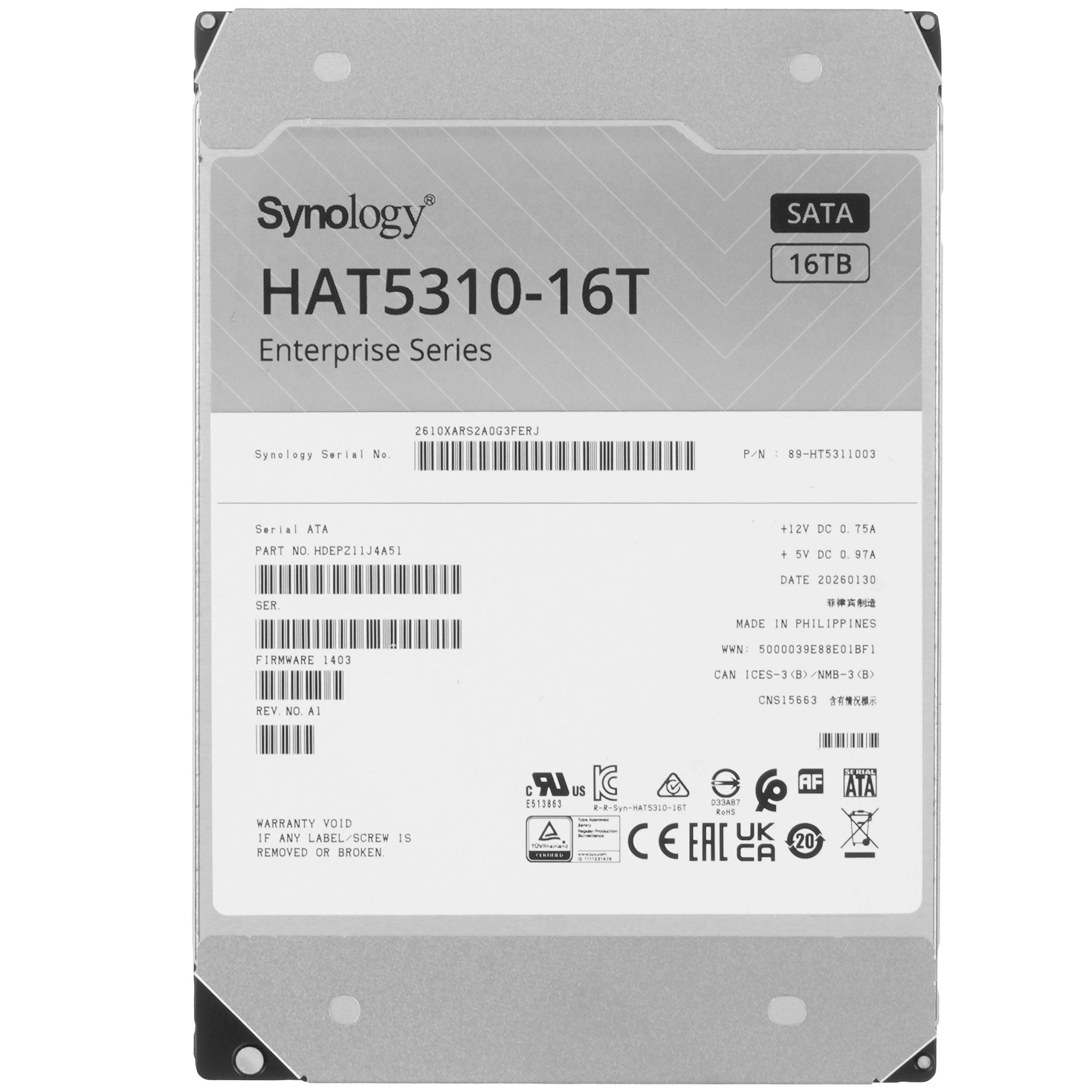 Synology HAT5310-16T HDD SATA 3,5" 16Tb, 7200 rpm, 512Mb buffer, MTTF 2,5M, 1YW		