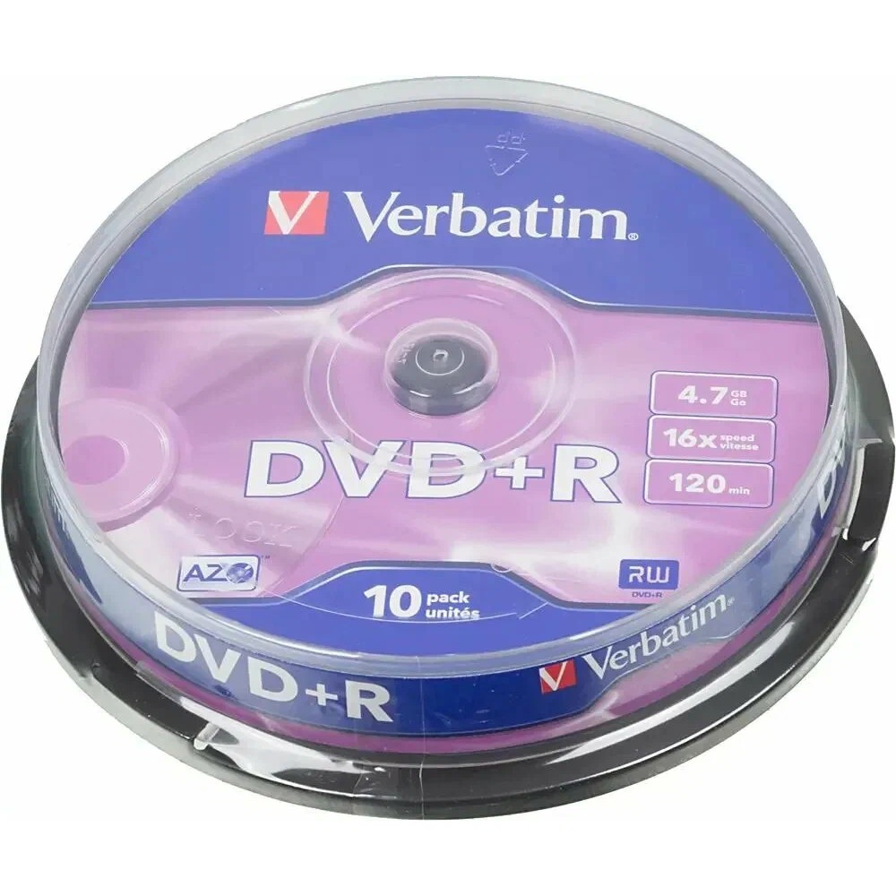 Verbatim Диски DVD+R 4.7Gb 16х, 10 шт, Cake Box (43498)